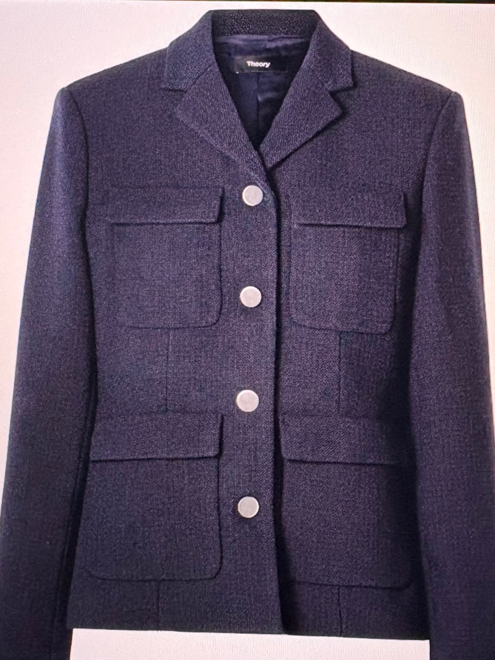 NWT Theory Long sleeve Military Jacket Navy Multi Classic Tweed